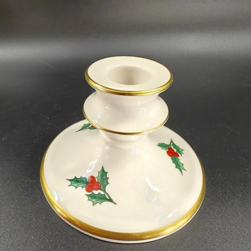 Pickard China Hand‎ Decorated Poinsettia Candle Stick Holder Set 2 Porcelain USA